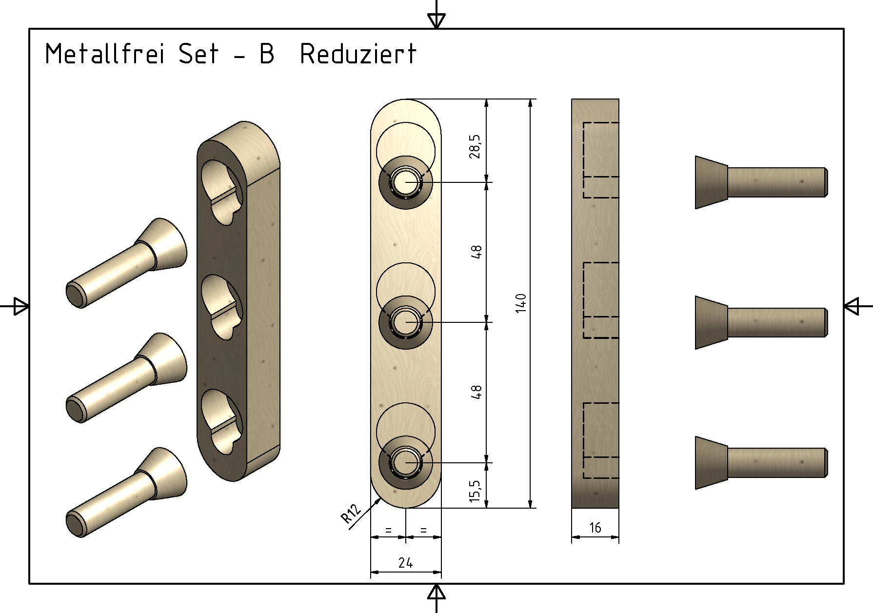 Greenline Möbelverbinder metallfrei, Set B, 3er, leicht, Maße